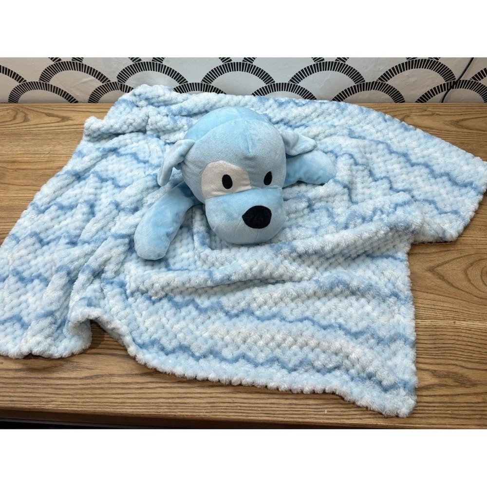 Heavenly Sent Minky Soft Blue Puppy Dog Baby Security Blanket‎ Plush Lovey 30x30